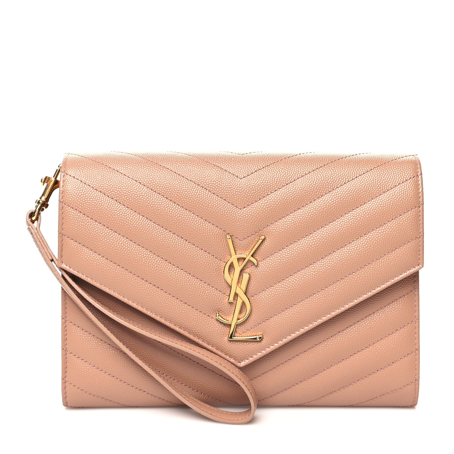 Grain De Poudre Matelasse Chevron Monogram Envelope Clutch Vintage Peach