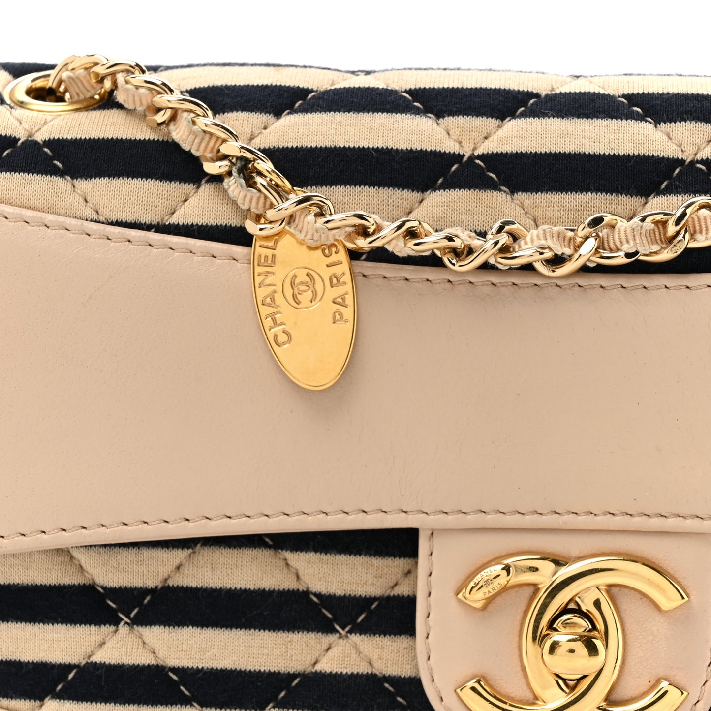 Jersey Quilted Small Coco Sailor Flap Beige Navy