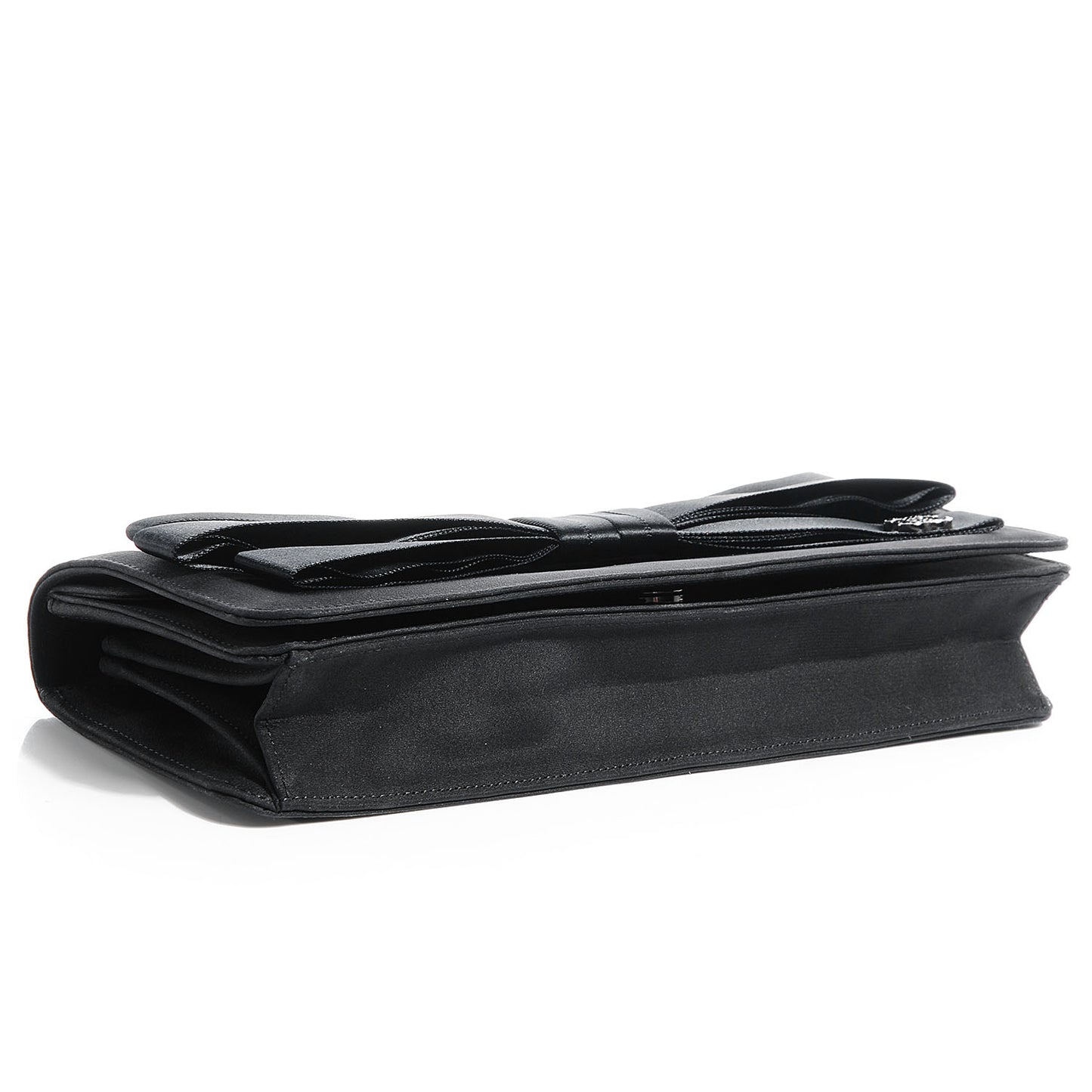 Satin Ribbon Bow Clutch Black