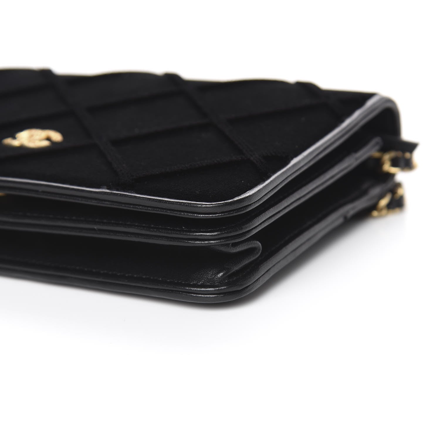 Chanel Velvet Quilted Wallet On Chain WOC Black 10 of 15