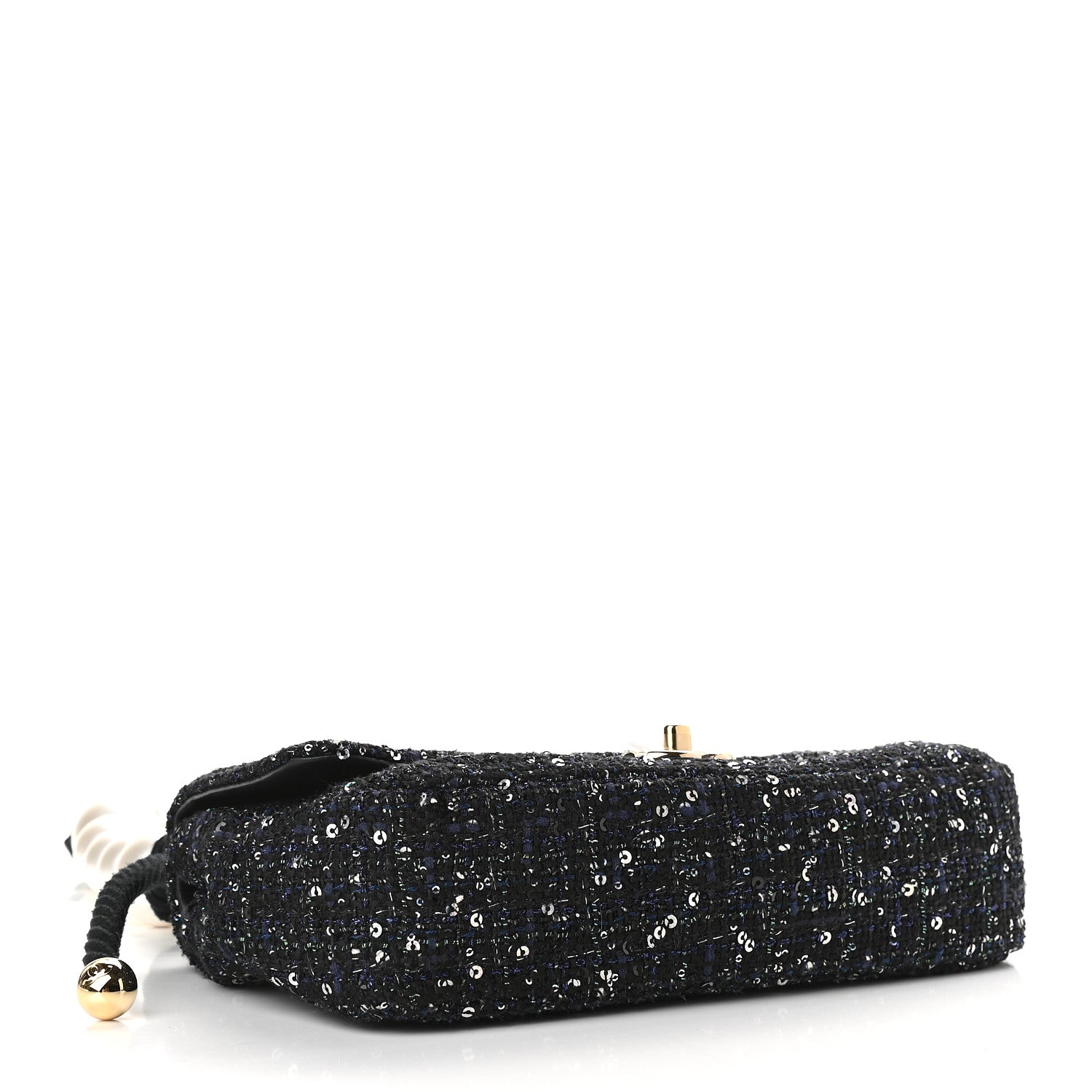 Chanel Tweed Medium Pearl Handle Flap Black Ecru 4 of 9
