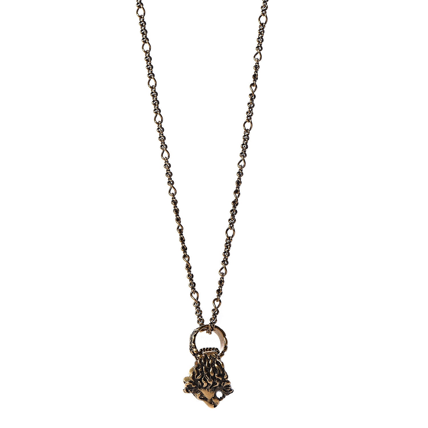 Gucci Metal Lion Head Ring Necklace Aged Gold 1 of 6