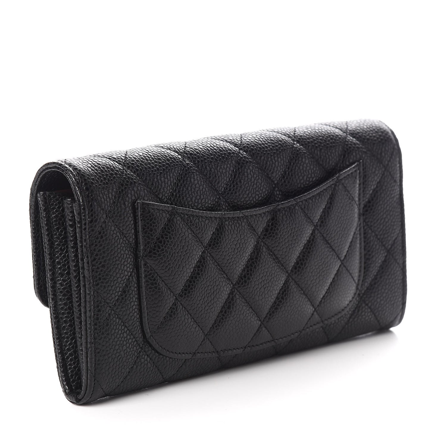 Caviar Quilted Large Gusset Flap Wallet Black