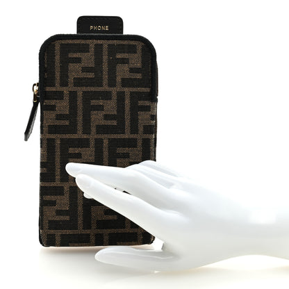 Fendi Fabric Jacquard FF 1974 Cell Pocket Strap You Case Tobacco Moro Black 2 of 7