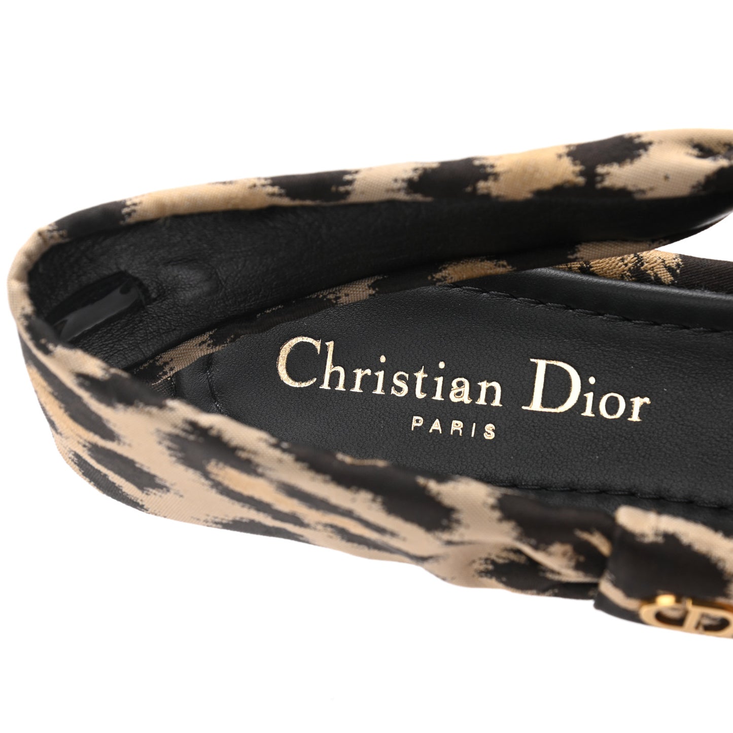 Nylon Leopard Print Mizza Slingback Flat 39 Beige Multicolor