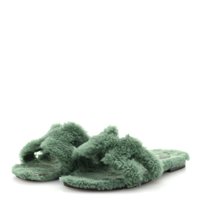 Hermes Woolskin Oran Sandals 36 Vert Anglais 4 of 9
