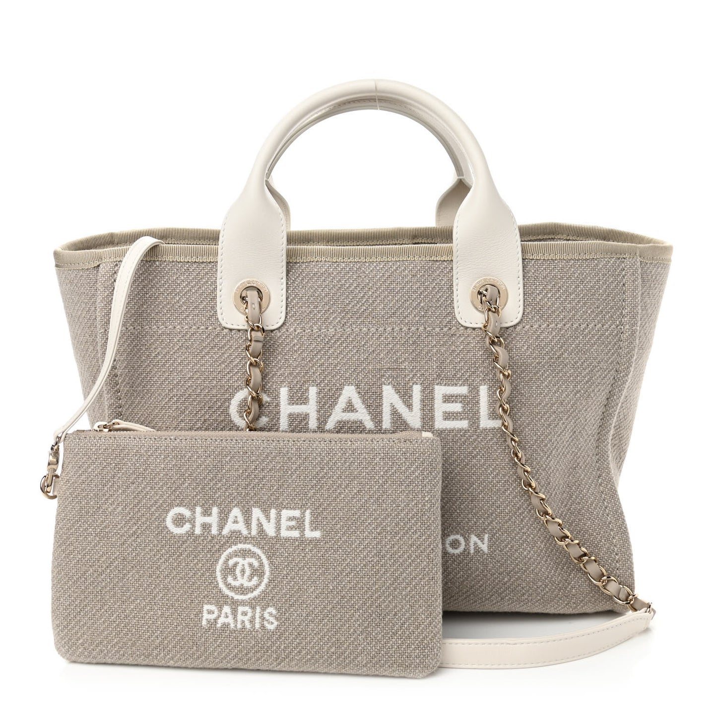 Mixed Fibers Calfskin Small Deauville Tote Light Grey