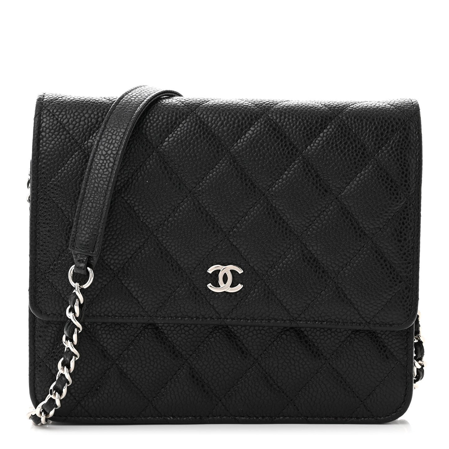 Caviar Quilted Square Wallet On Chain WOC Black