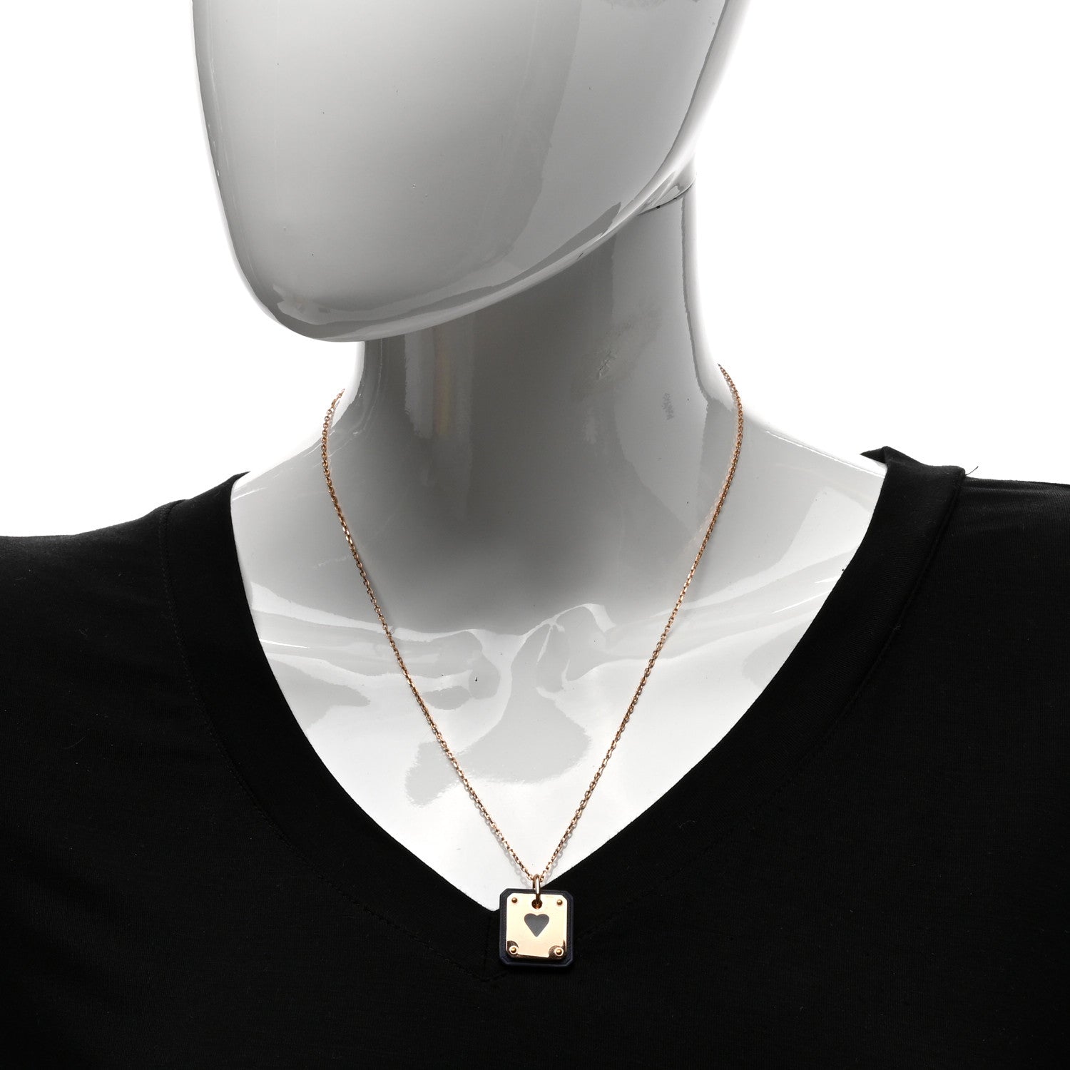 Hermes Rose Gold Plated Swift As De Coeur Necklace Black 2 of 5