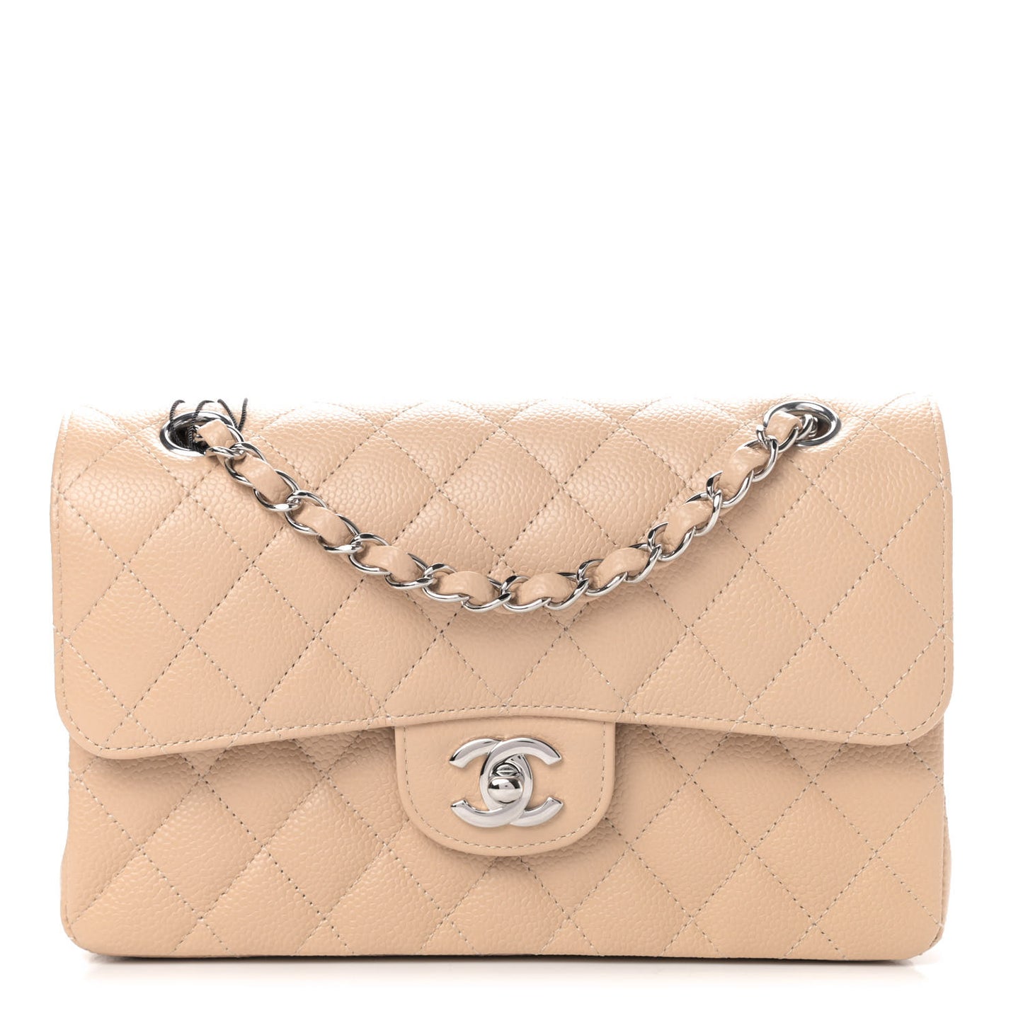 Caviar Quilted Small Double Flap Beige