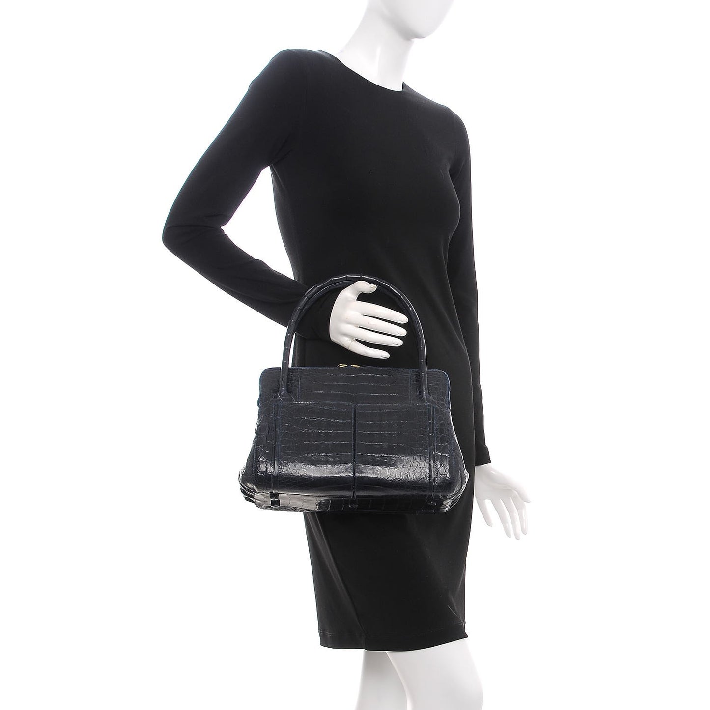 Crocodile Executive Double Zip Tote Navy