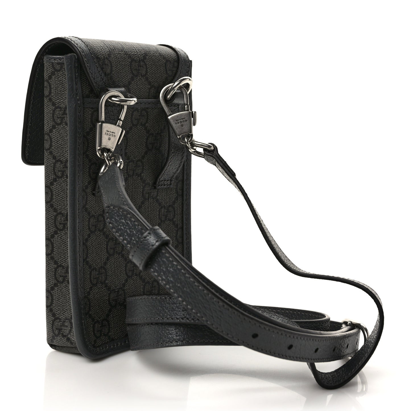 GG Supreme Monogram Textured Dollar Calfskin Phone Crossbody Bag Grey Black Graphite Grey