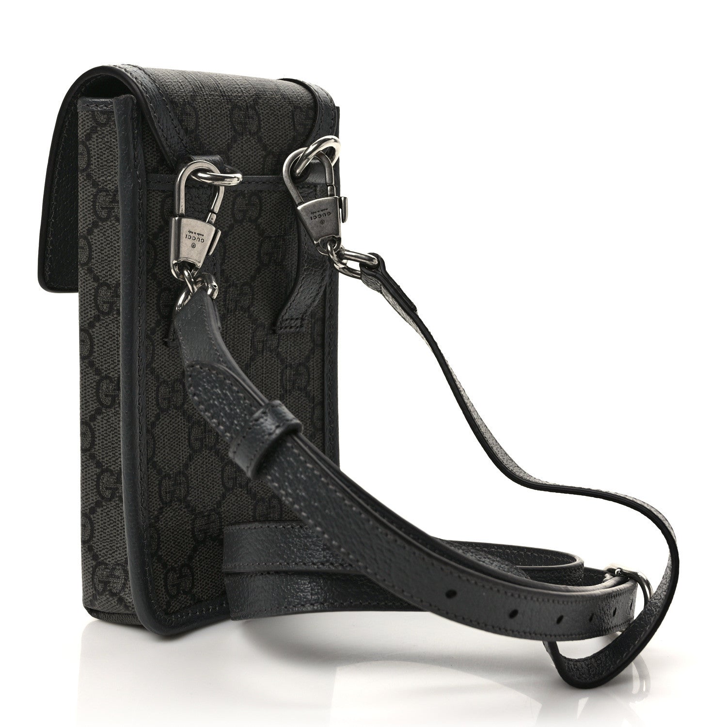 Gucci GG Supreme Monogram Textured Dollar Calfskin Phone Crossbody Bag Grey Black Graphite Grey 3 of 8