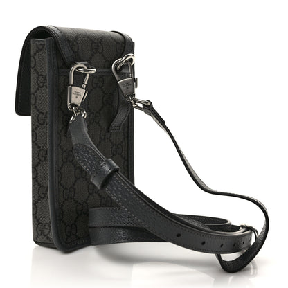 Gucci GG Supreme Monogram Textured Dollar Calfskin Phone Crossbody Bag Grey Black Graphite Grey 3 of 8