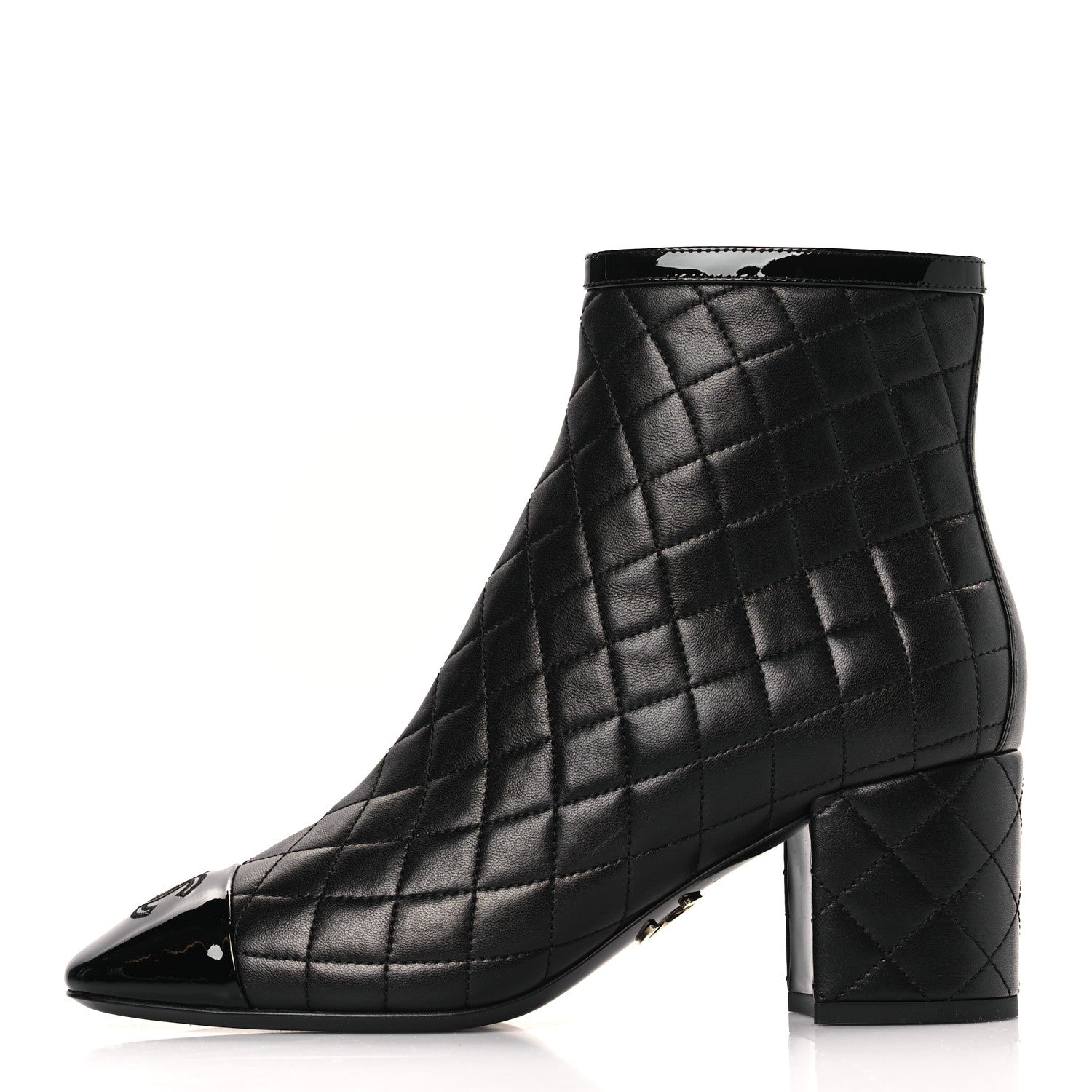 Chanel Lambskin Quilted Patent Cap Toe CC Booties 38 Black 1 of 7