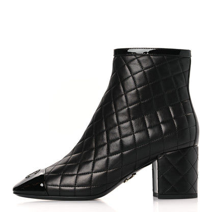 Chanel Lambskin Quilted Patent Cap Toe CC Booties 38 Black 1 of 7