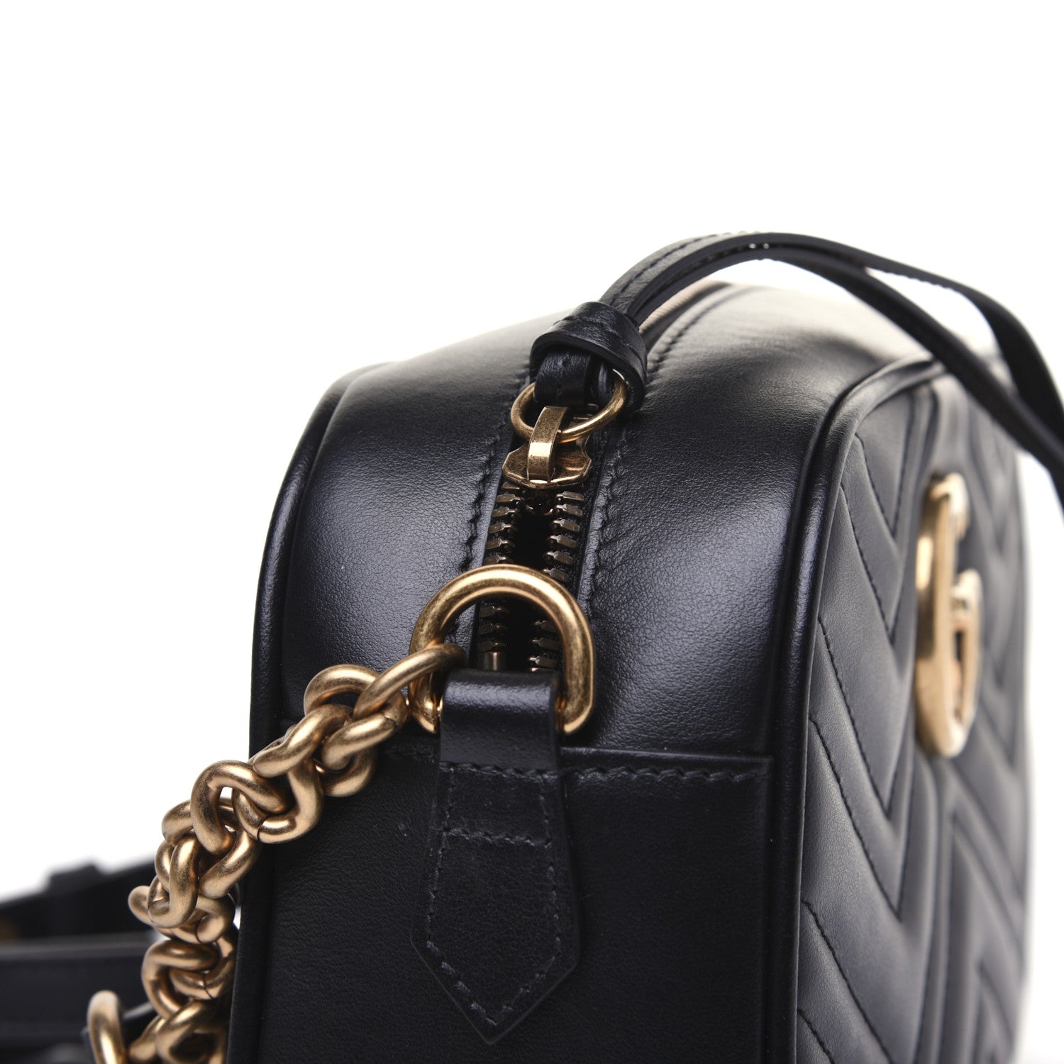 Gucci Calfskin Matelasse Small GG Marmont Chain Shoulder Bag Black 11 of 13