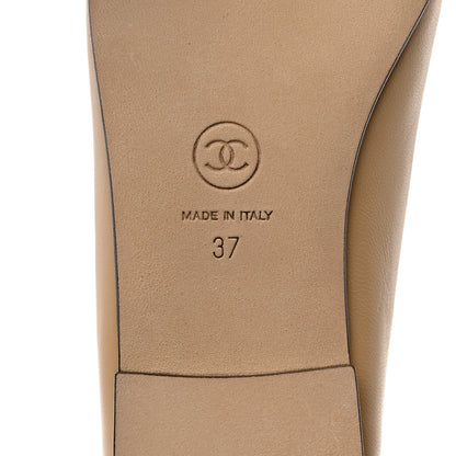 Chanel Lambskin Cap Toe CC Ballerina Flats 37 Beige Black 8 of 9