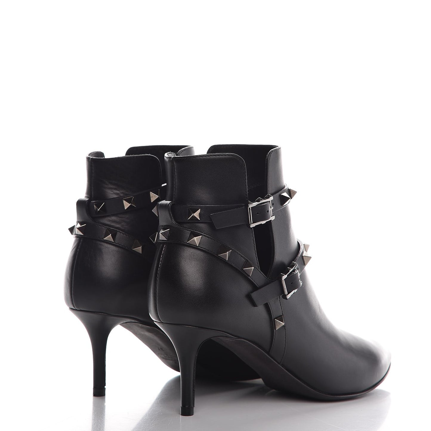 Calfskin Rockstud Double Buckle 65mm Ankle Boots 37 Black