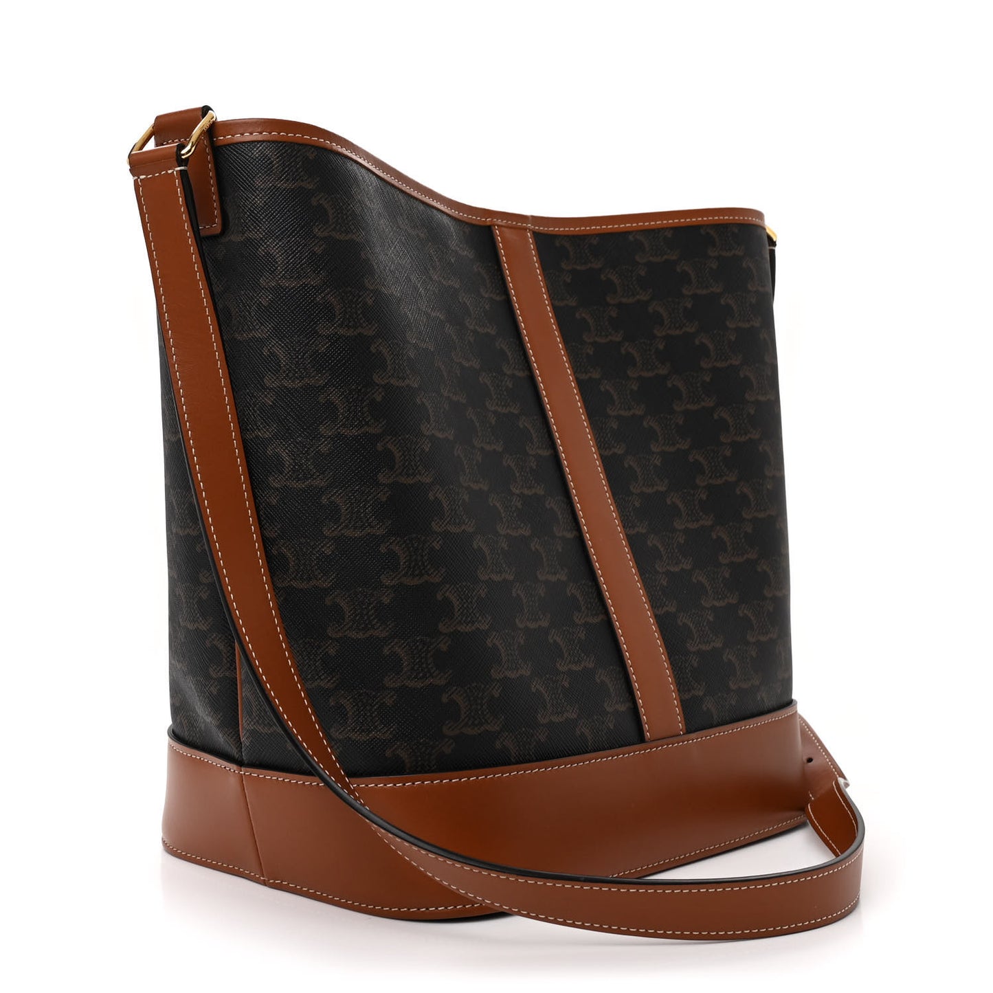 Triomphe Canvas Calfskin Medium Bucket Bag Tan
