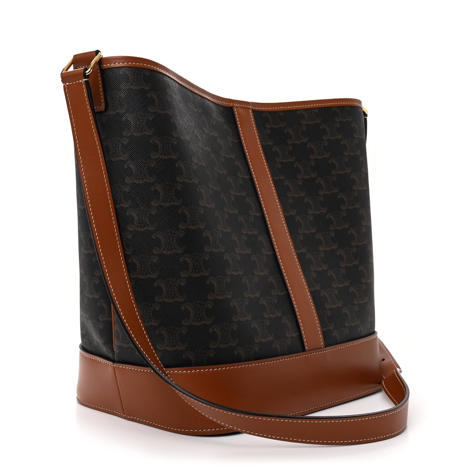 Celine Triomphe Canvas Calfskin Medium Bucket Bag Tan 3 of 10