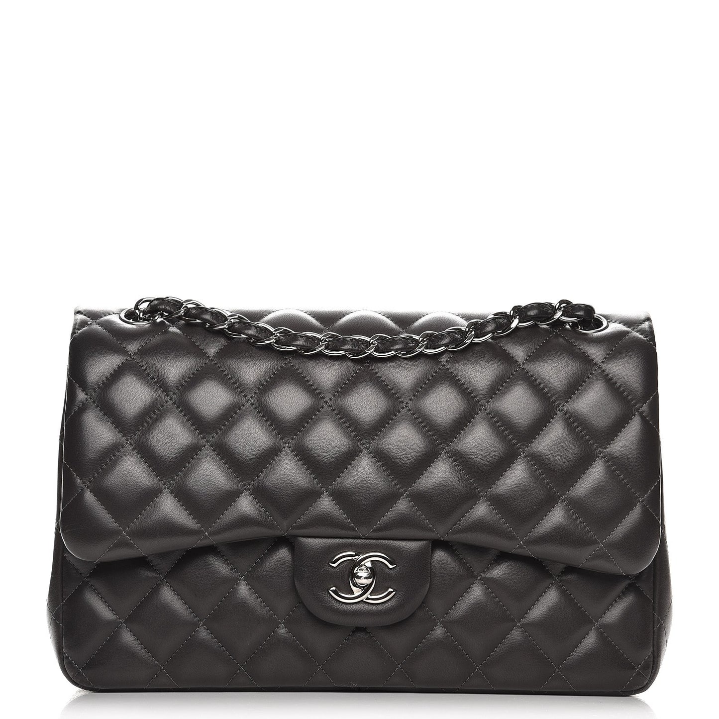 Lambskin Quilted Jumbo Double Flap Dark Grey