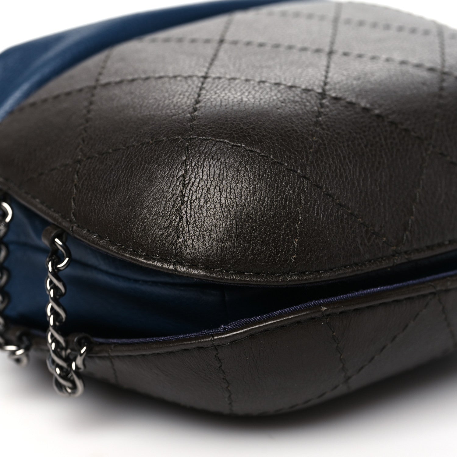 Chanel Calfskin Quilted Small Gabrielle Bucket Navy Blue Brown 9 of 10