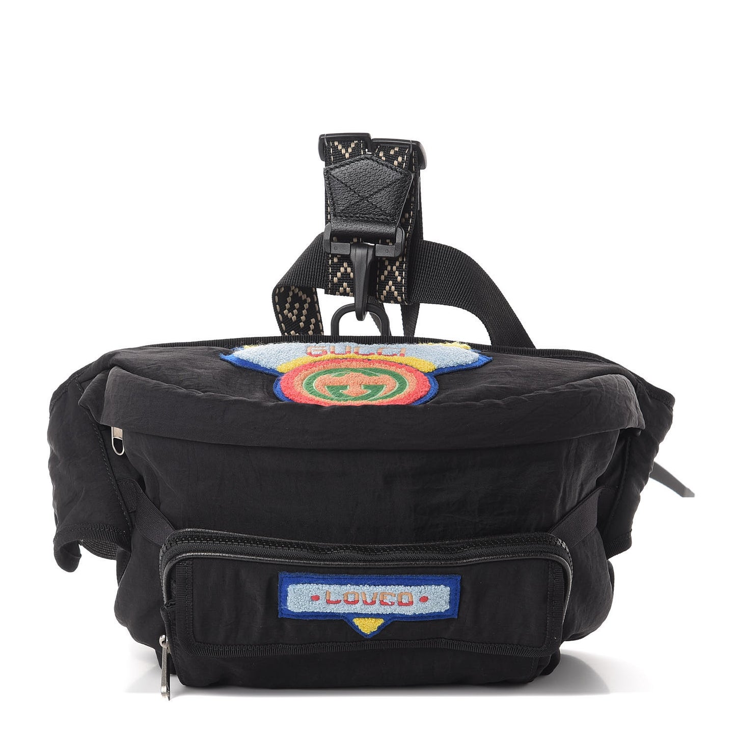 Nylon 80s Logo Patch Belt Bag Black