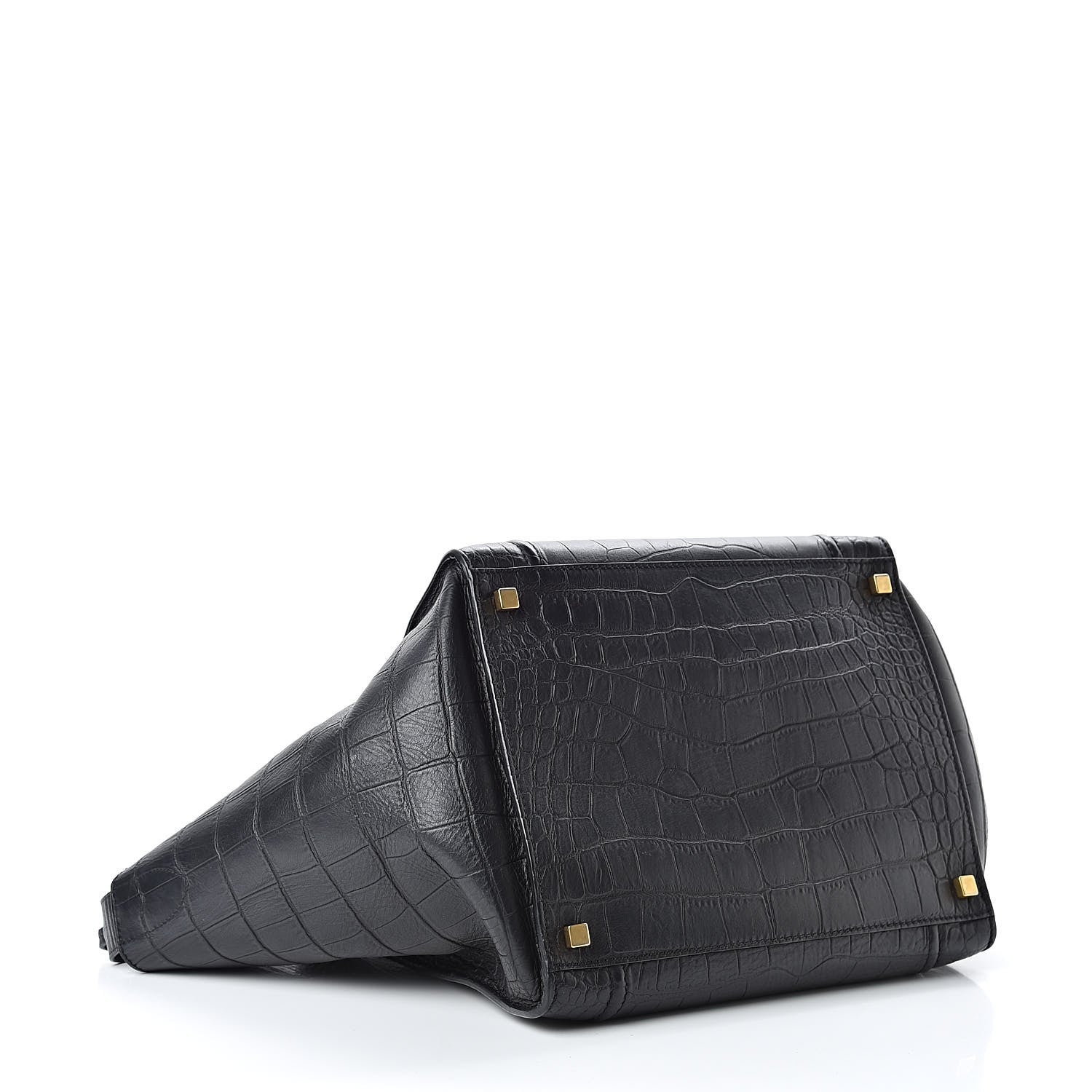 Celine Crocodile Embossed Calfskin Medium Phantom Luggage Black 4 of 15