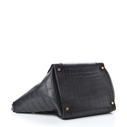 Celine Crocodile Embossed Calfskin Medium Phantom Luggage Black 4 of 15