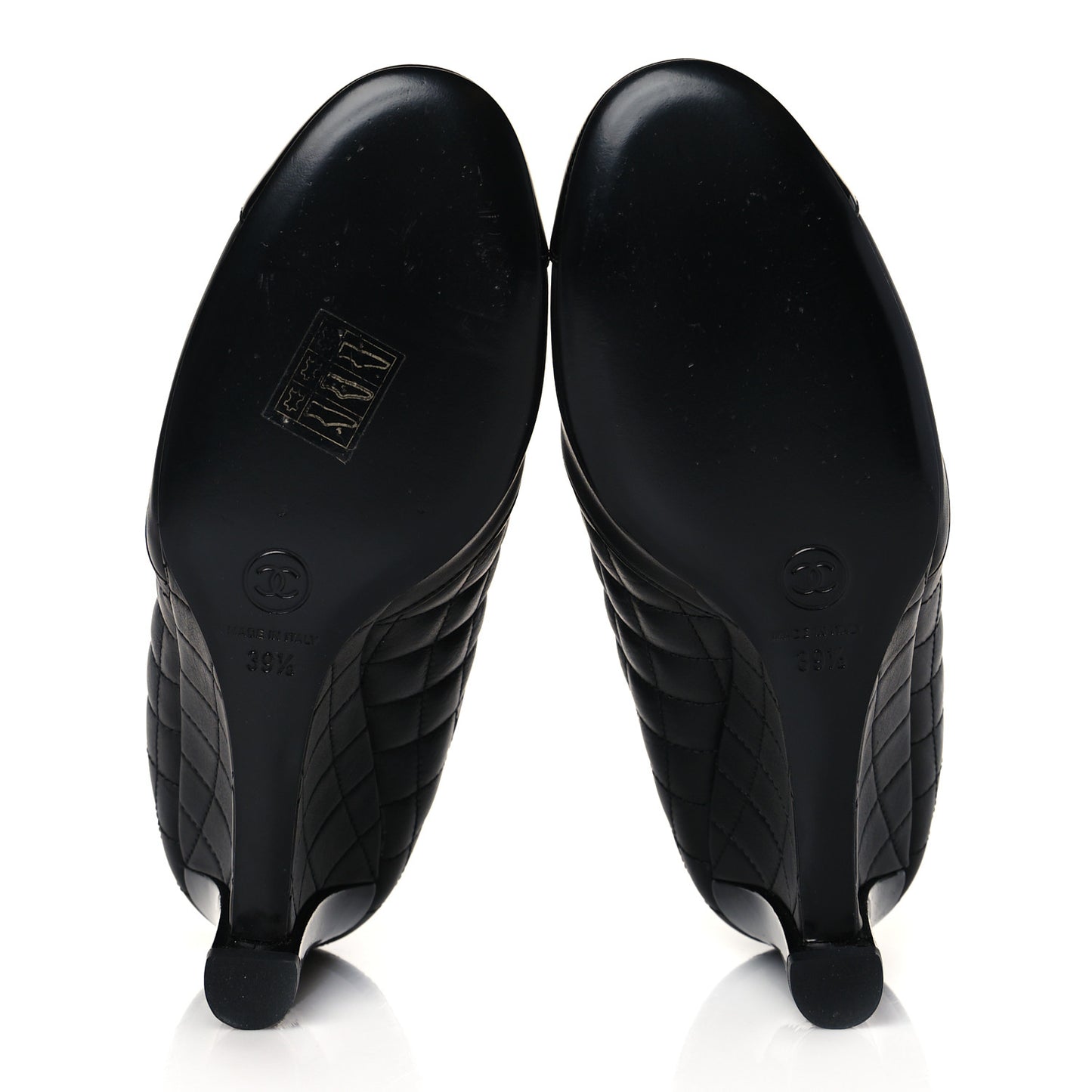 Lambskin Patent Quilted Wedge Ankle Boots 39.5 Black