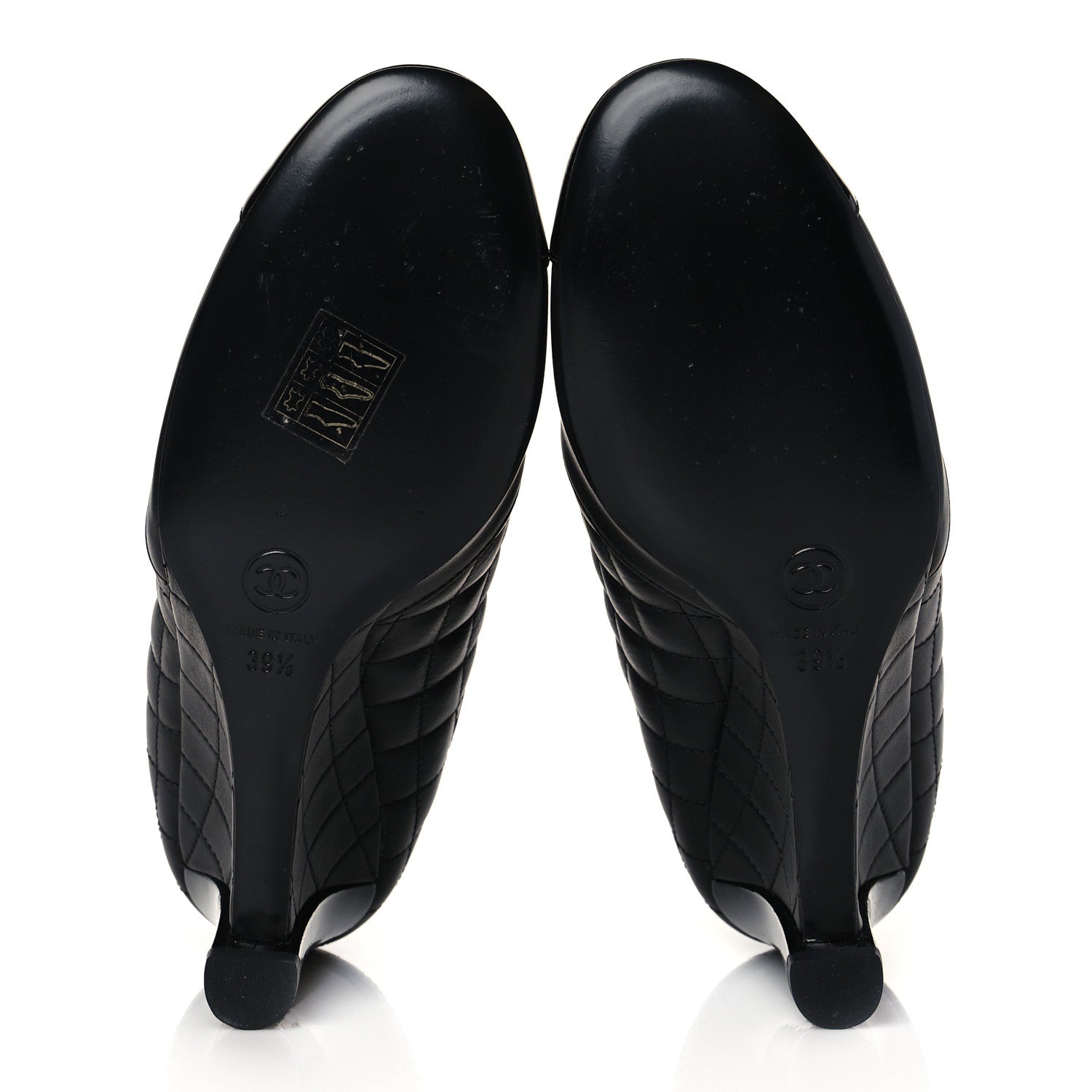 Chanel Lambskin Patent Quilted Wedge Ankle Boots 39.5 Black 5 of 8