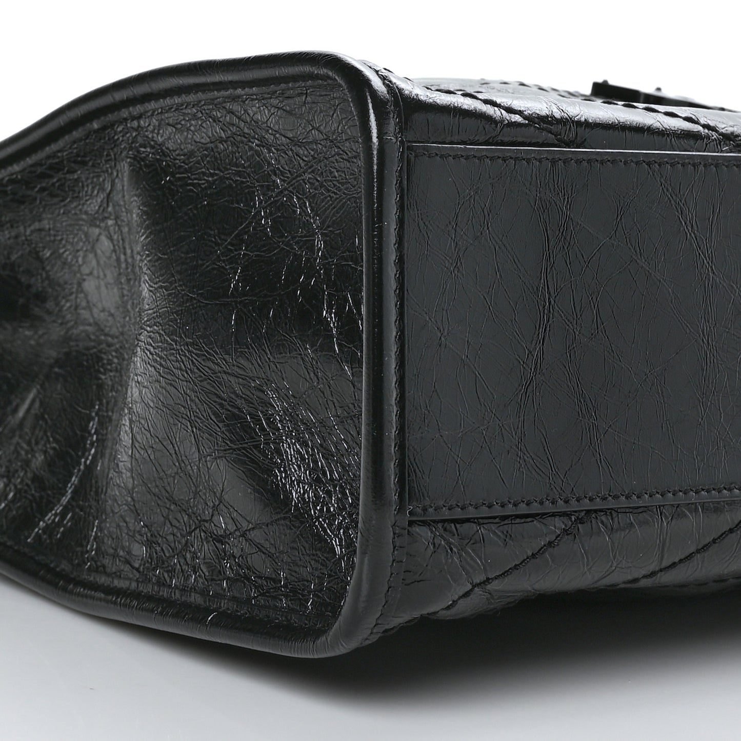 Crinkled Calfskin Matelasse Monogram Medium Niki Shopper Tote Black