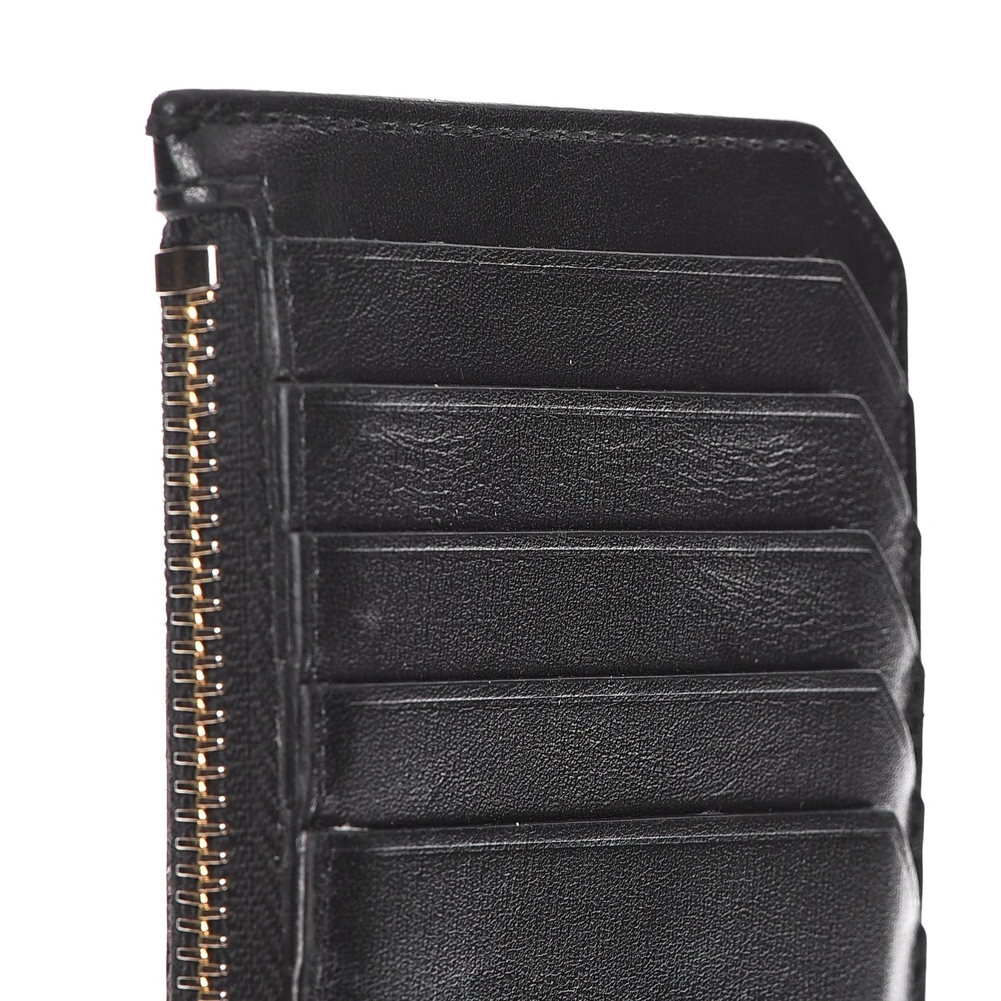 Calfskin 5 Fragments Zip Pouch Card Holder Black