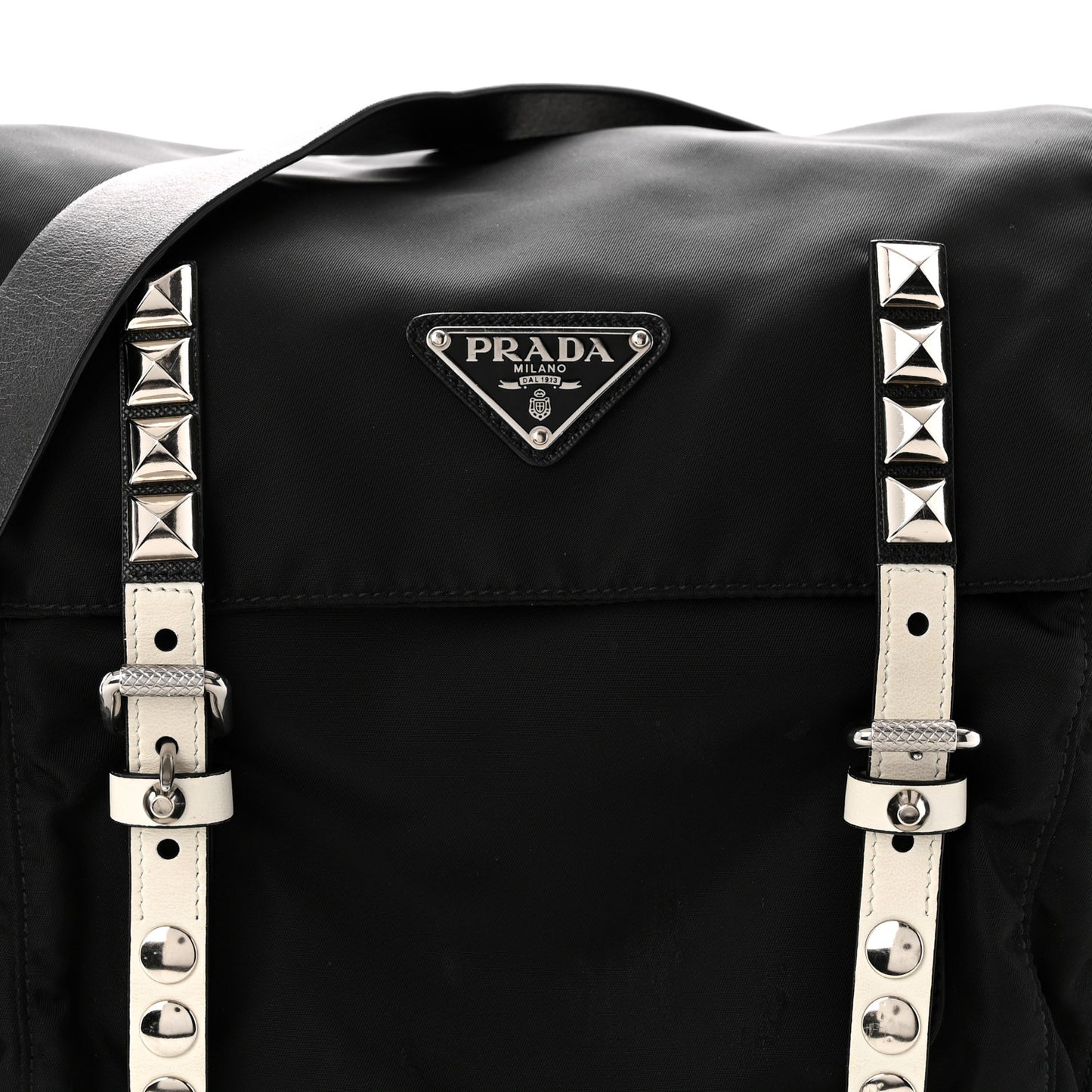 Nylon New Vela Studded Messenger Black White