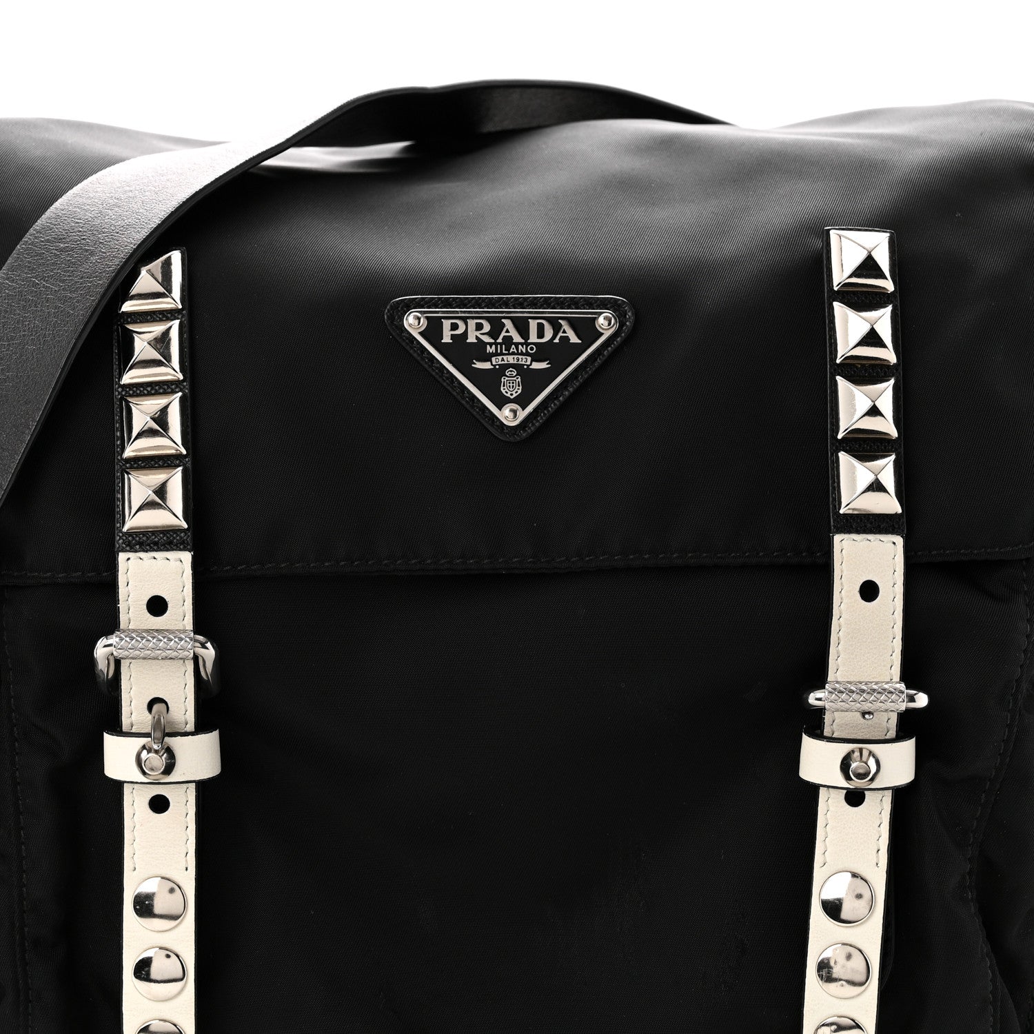 Prada Nylon New Vela Studded Messenger Black White 8 of 10