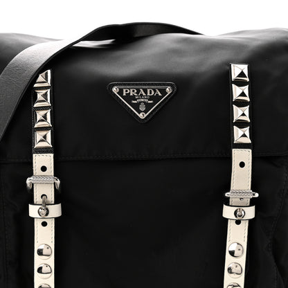Prada Nylon New Vela Studded Messenger Black White 8 of 10