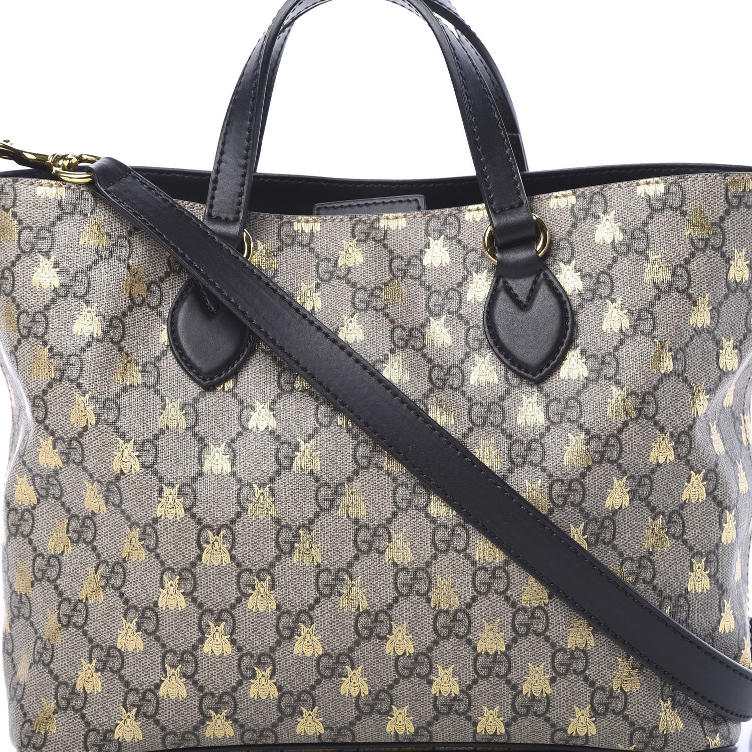 Gucci Soft GG Supreme Monogram Bees Small Crossbody Tote Beige Oro Black 7 of 10