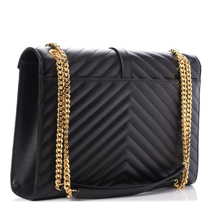 Saint Laurent Grain De Poudre Matelasse Chevron Large Monogram Satchel Black 3 of 7