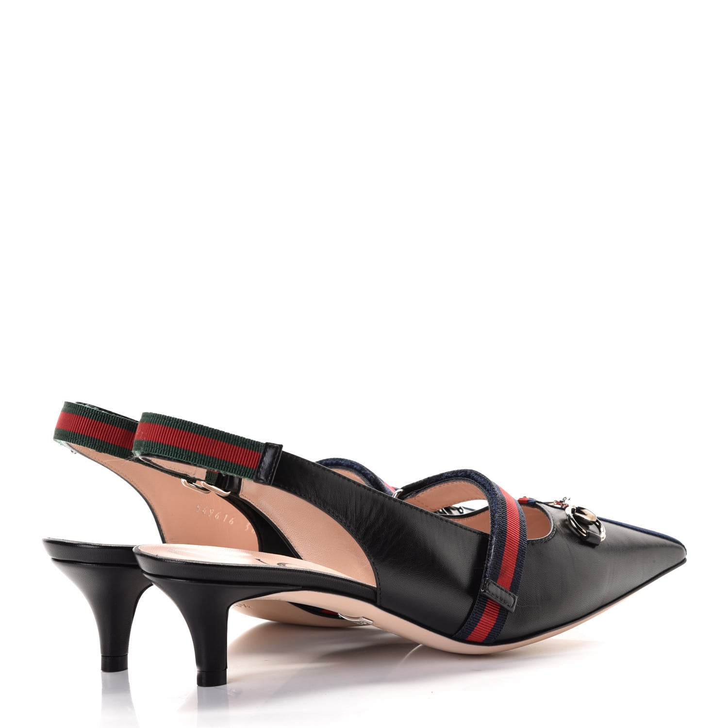 Gucci Malaga Kid Web Horsebit Low Heel Slingback Pumps 36.5 Black 3 of 8