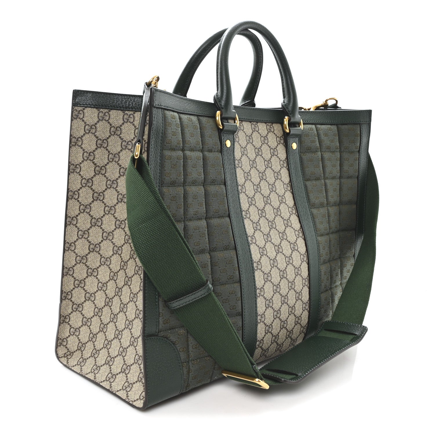 Gucci Monogram GG Mignon Textured Dollar Calfskin GG Supreme Monogram Quilted Mini GG Large Tote Bag Green Beige Ebony 3 of 9