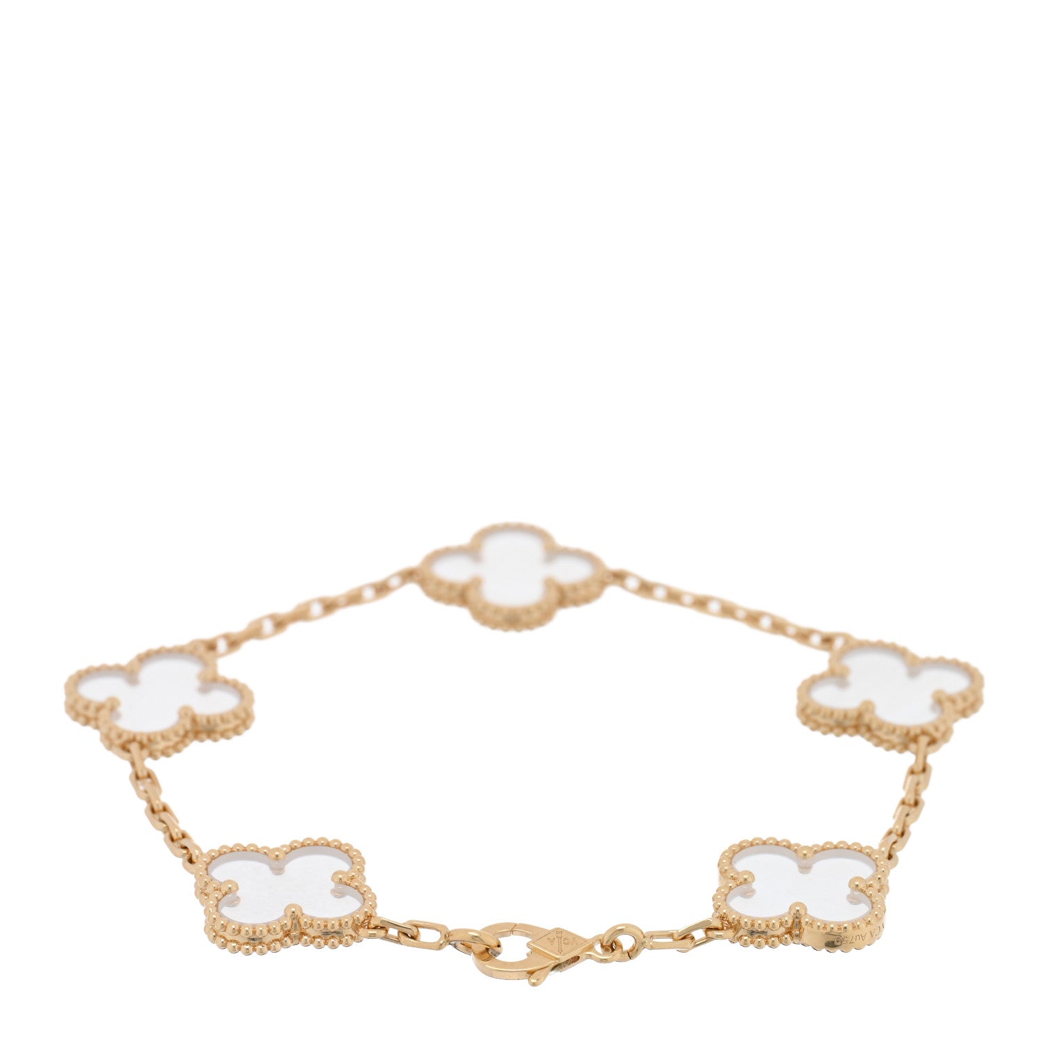 Van Cleef & Arpels 18K Yellow Gold Rock Crystal 5 Motifs Vintage Alhambra Bracelet 2 of 3
