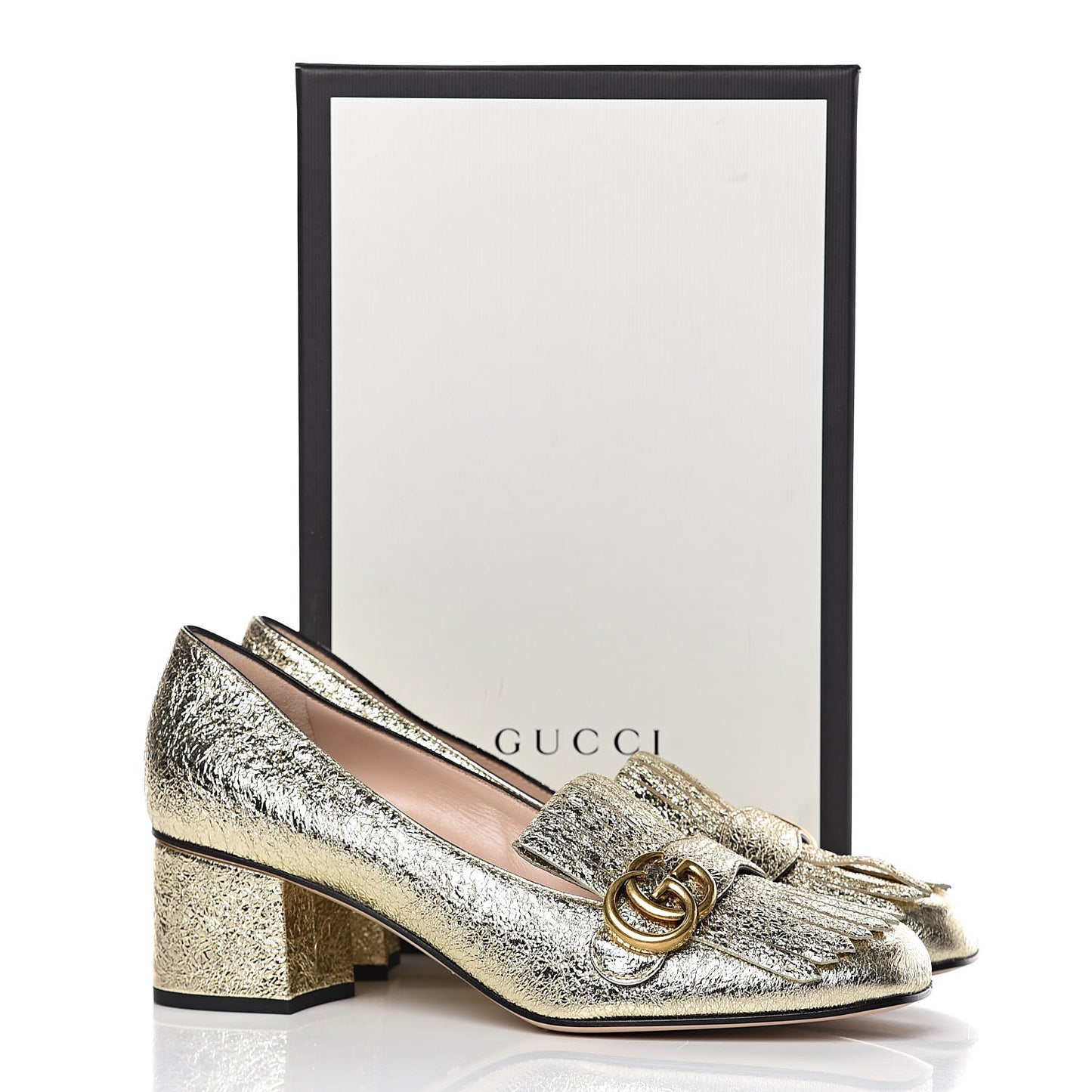 Galassia GG Marmont Fringe 50mm Loafer Pumps 41 Platino
