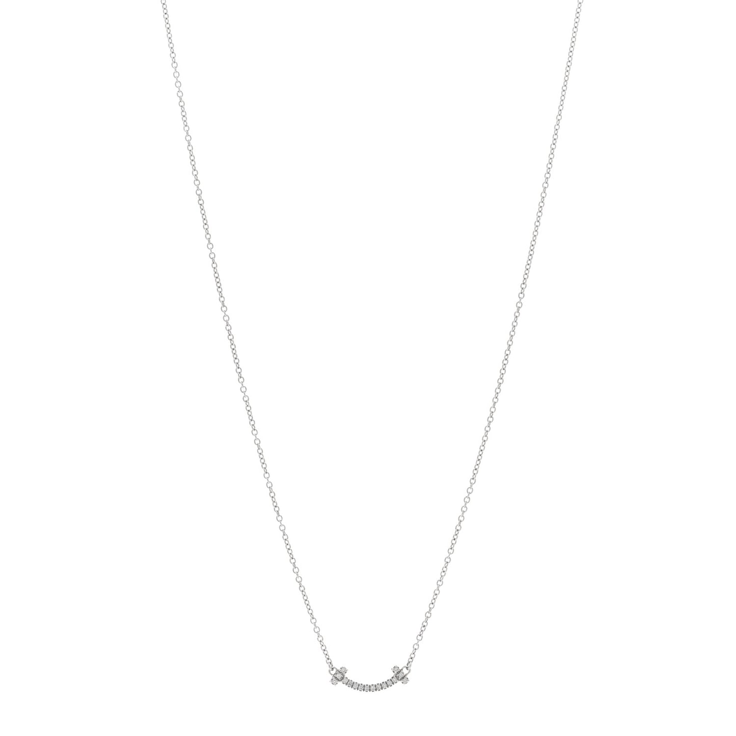 18K White Gold Diamond Mini T Smile Pendant Necklace