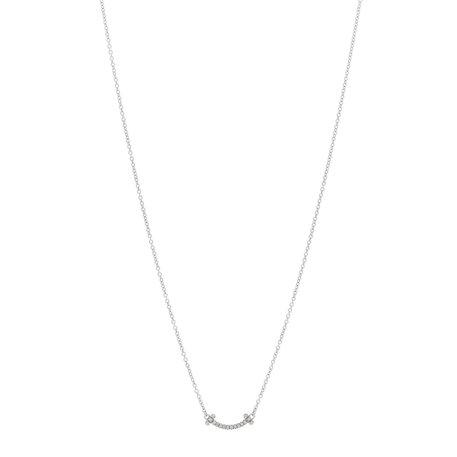 Tiffany 18K White Gold Diamond Mini T Smile Pendant Necklace 1 of 4