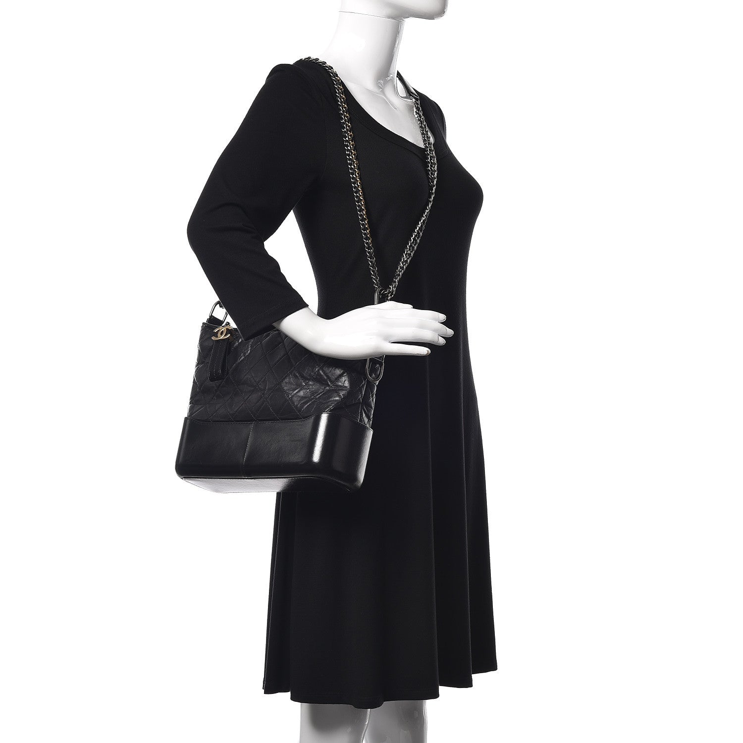 Chanel Aged Calfskin Quilted Medium Gabrielle Hobo Black 2 of 10