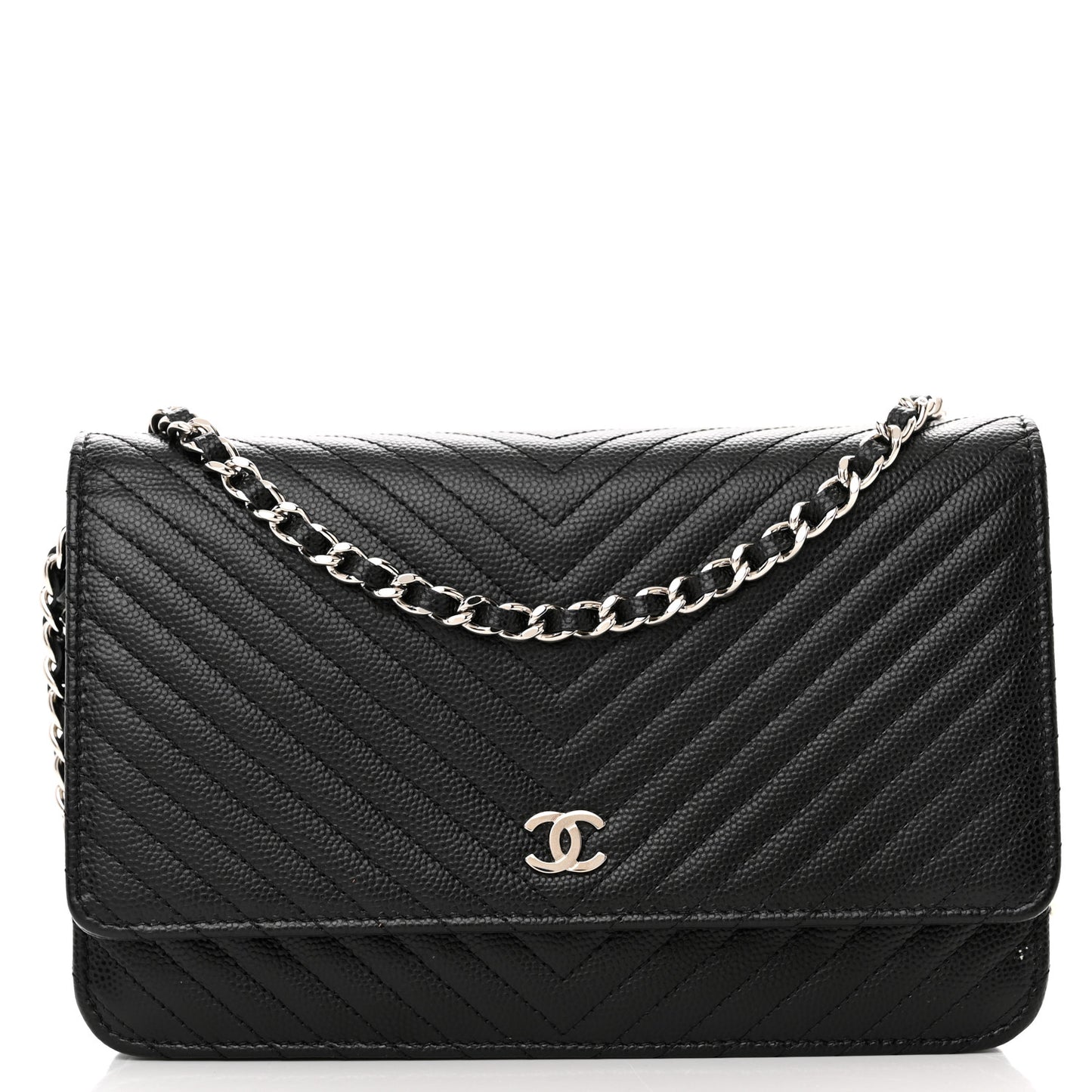 Caviar Chevron Quilted Wallet On Chain WOC Black