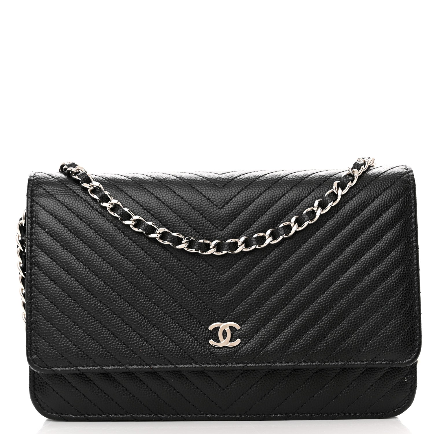 Chanel Caviar Chevron Quilted Wallet On Chain WOC Black 9 of 13