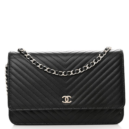 Chanel Caviar Chevron Quilted Wallet On Chain WOC Black 9 of 13