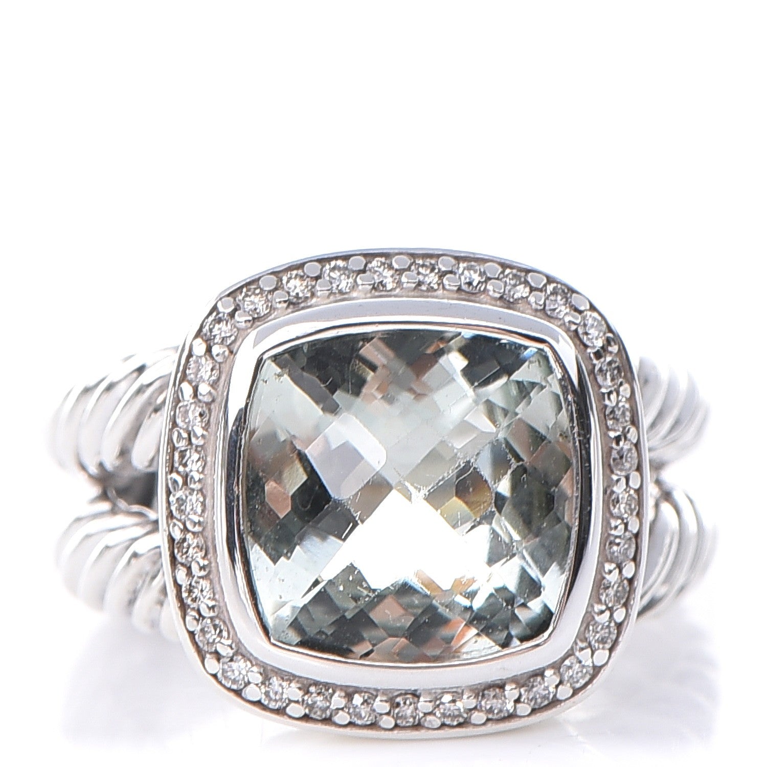 David Yurman Sterling Silver Diamond Prasiolite 11mm Albion Ring 53 6.5 1 of 5